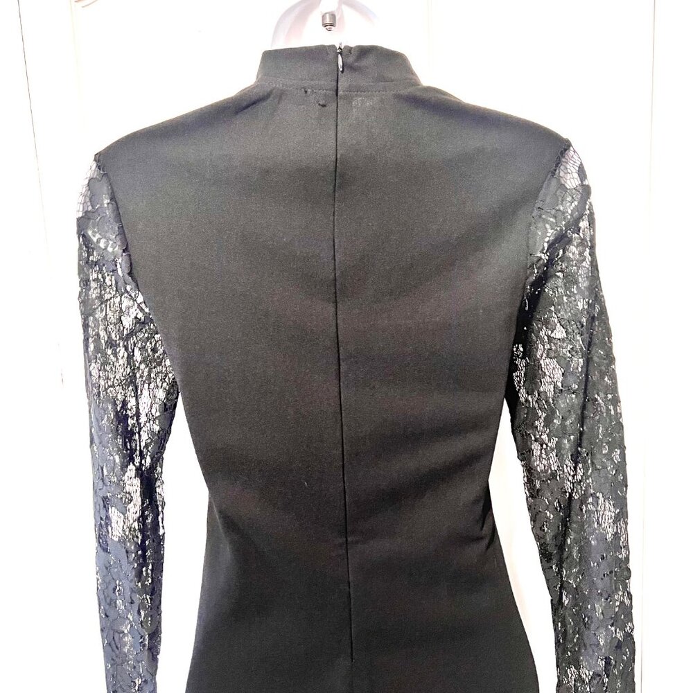 SHEIN Women's X Small Black Stretch Long Lacy Sleeves Mini Dress-Zip Up Back - Picture 11 of 15
